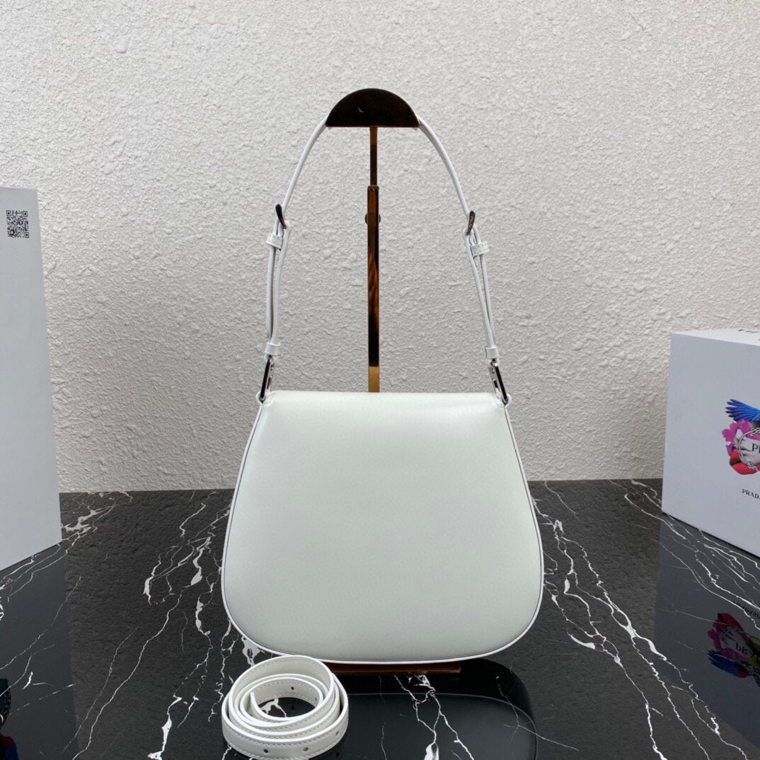 PRADA CLEO 24 WHITE BRUSHED LEATHER SHOULDER BAG