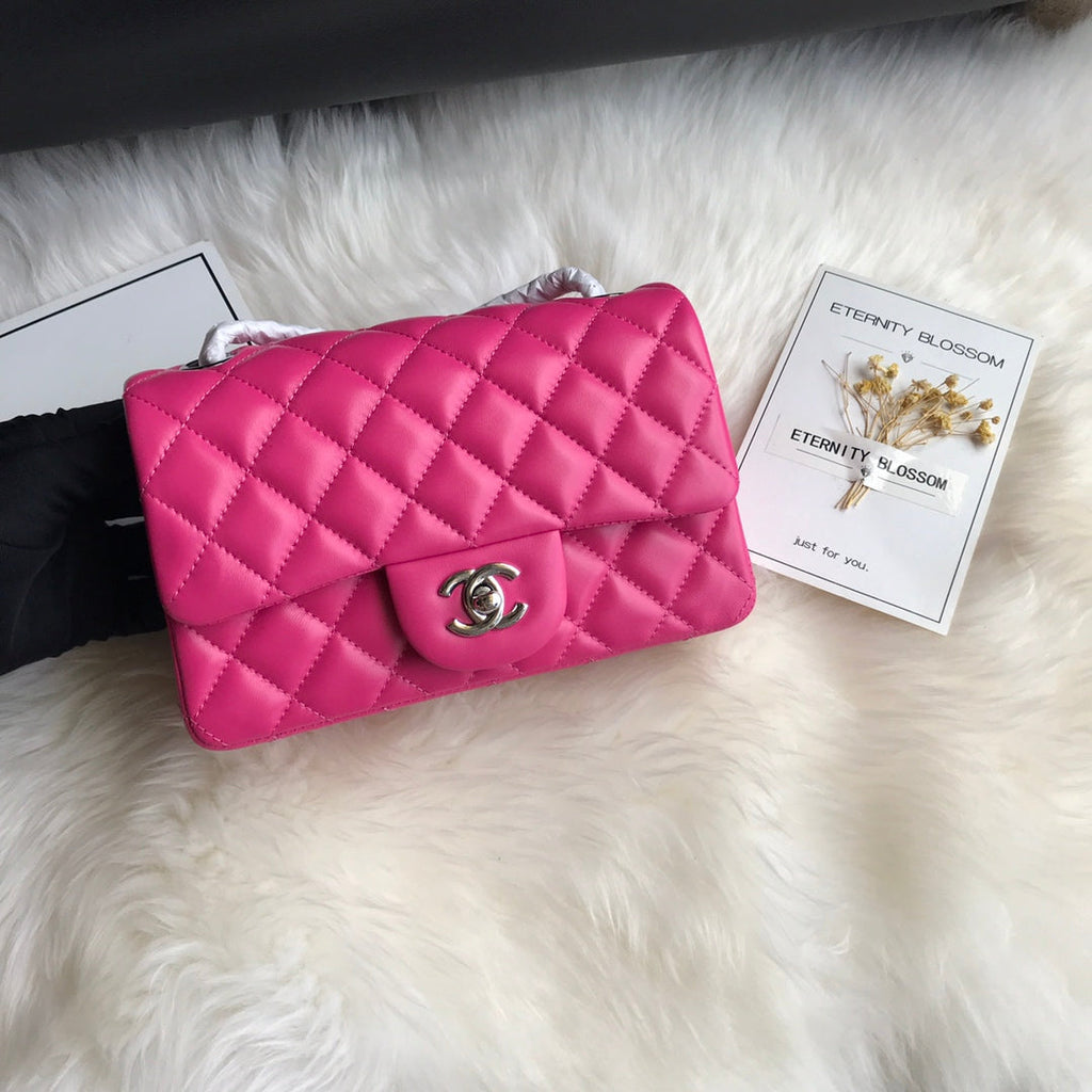 CHANEL 20 CLASSIC SMALL DOUBLE FLAP BAG IN DEEP PINK CALFSKIN