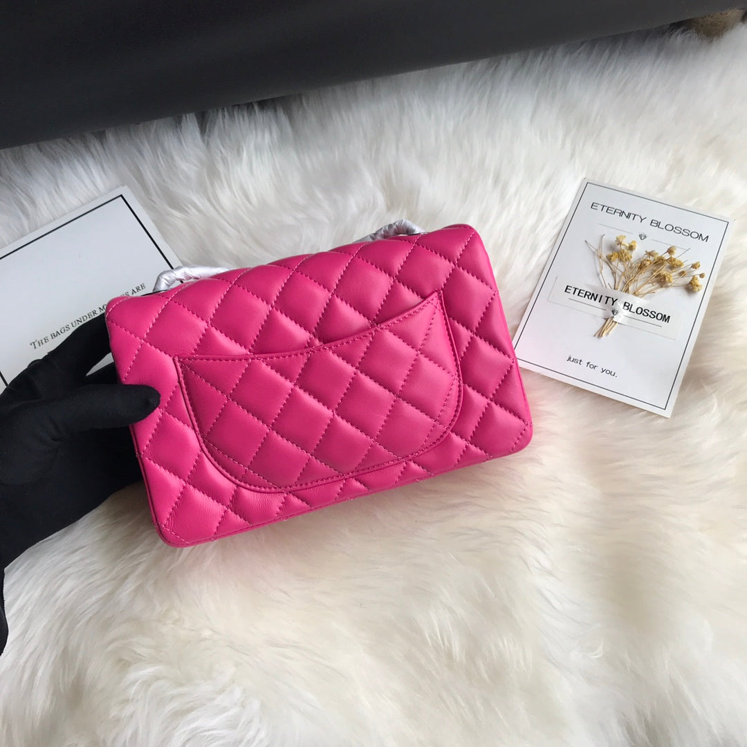CHANEL 20 CLASSIC SMALL DOUBLE FLAP BAG IN DEEP PINK CALFSKIN