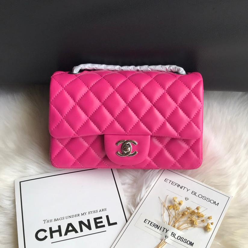 CHANEL 20 CLASSIC SMALL DOUBLE FLAP BAG IN DEEP PINK CALFSKIN