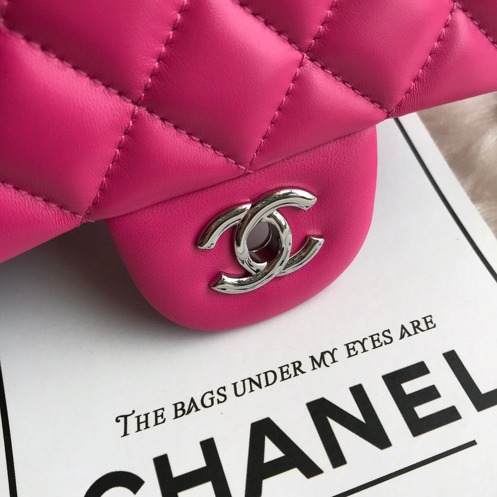 CHANEL 20 CLASSIC SMALL DOUBLE FLAP BAG IN DEEP PINK CALFSKIN
