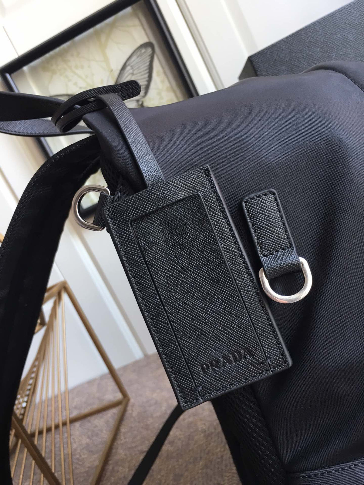 PRADA TRIANGLE LOGO BACKPACK 40 IN BLACK RE-NYLON