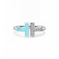 18K Tiffany Diamond & Turquoise Wire Ring
