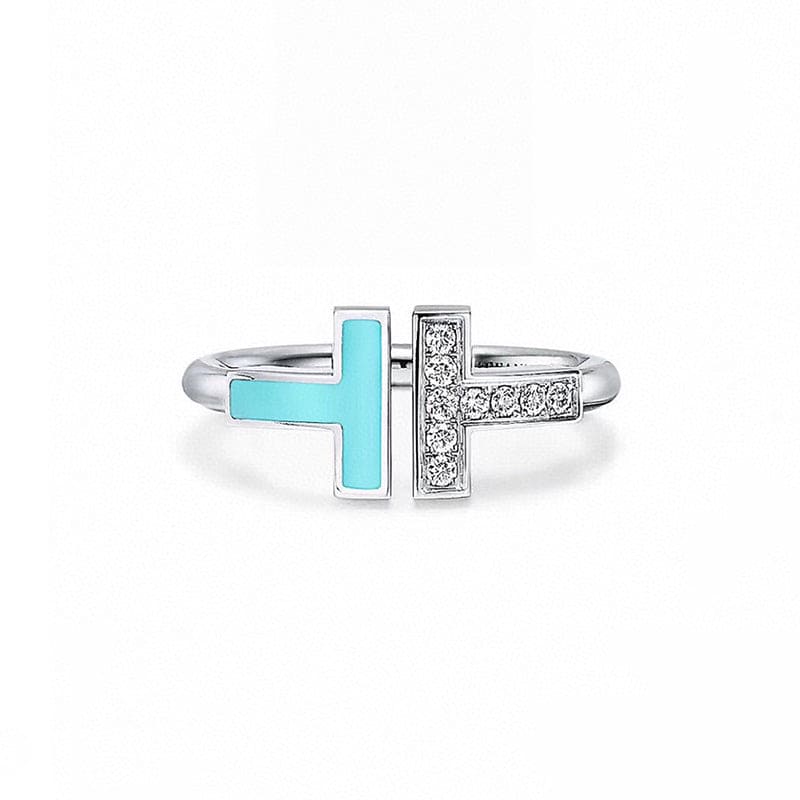 18K Tiffany Diamond & Turquoise Wire Ring