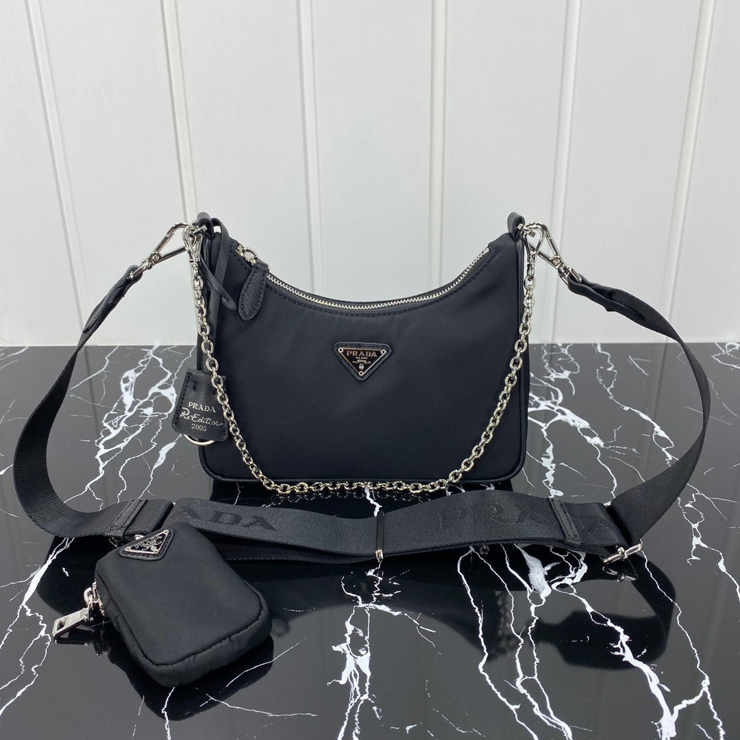 PRADA HOBO 22 BAG IN BLACK RE-NYLON