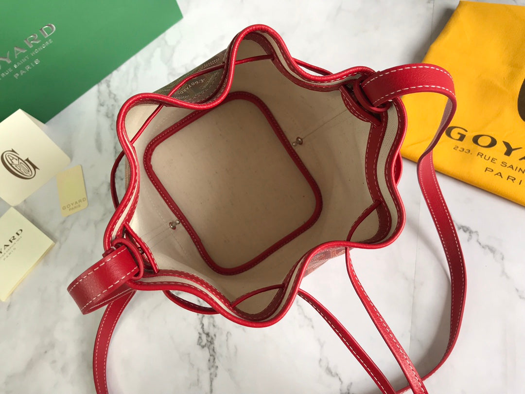 PETIT FLOT BUCKET BAG 22 IN CLASSIC RED GOYARDINE CANVAS AND LAMBSKIN TRIM