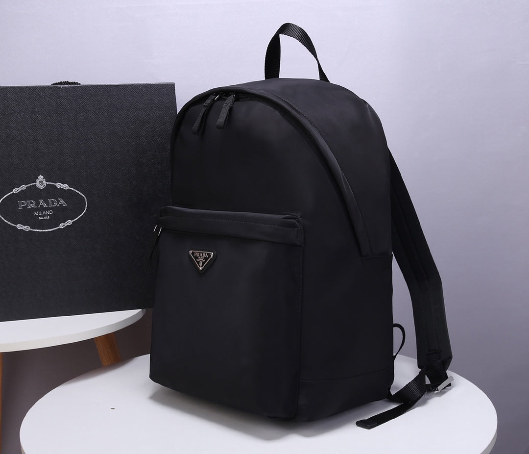 PRADA BACKPACK 39 IN BLACK RE-NYLON AND SAFFIANO LEATHER