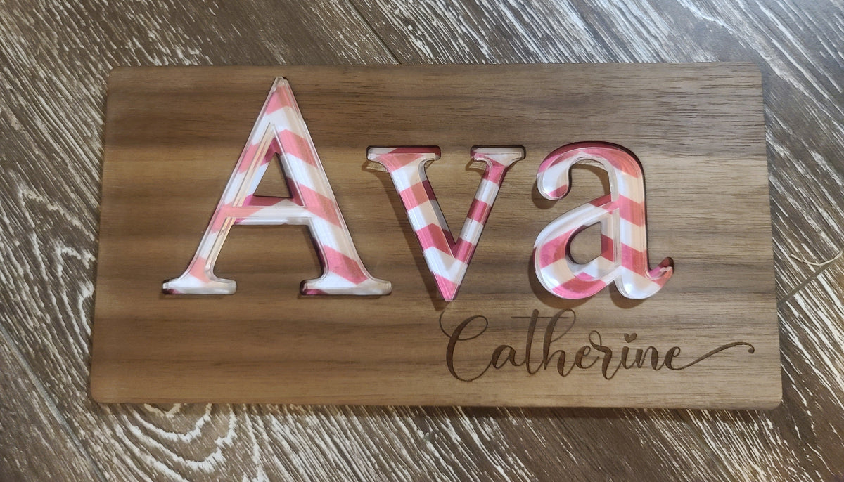 Wood & Acrylic Name Puzzle (you pick chevron / zig zag color) with clear letters.