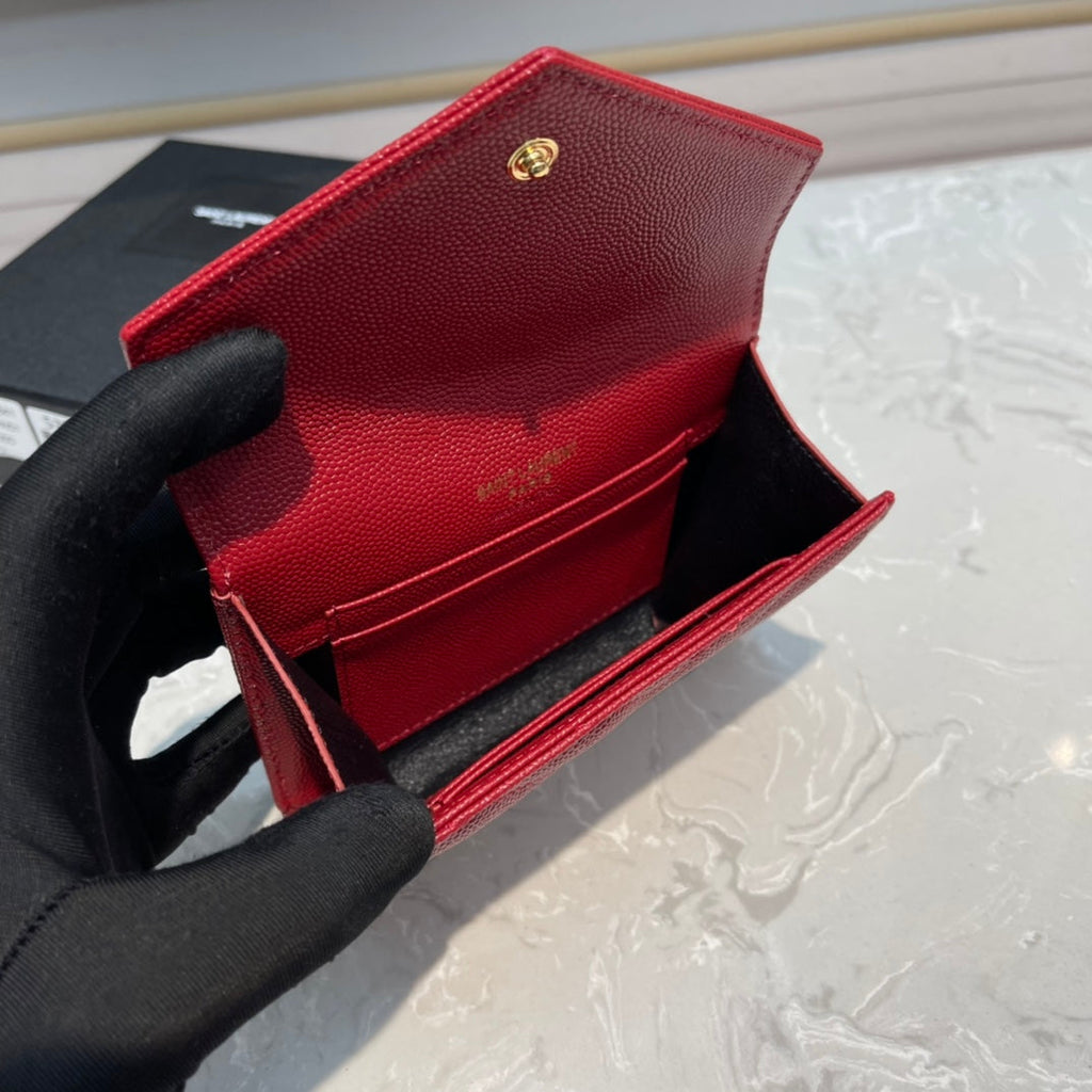 MONOGRAM 12 CHERRY RED CALFSKIN CARD HOLDER