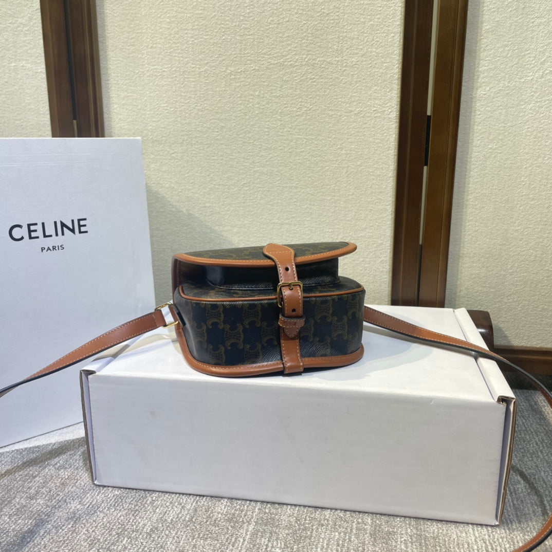 CELINE FOLCO BAG 18 BLACK IN TRIOMPHE CANVAS AND CALFSKIN
