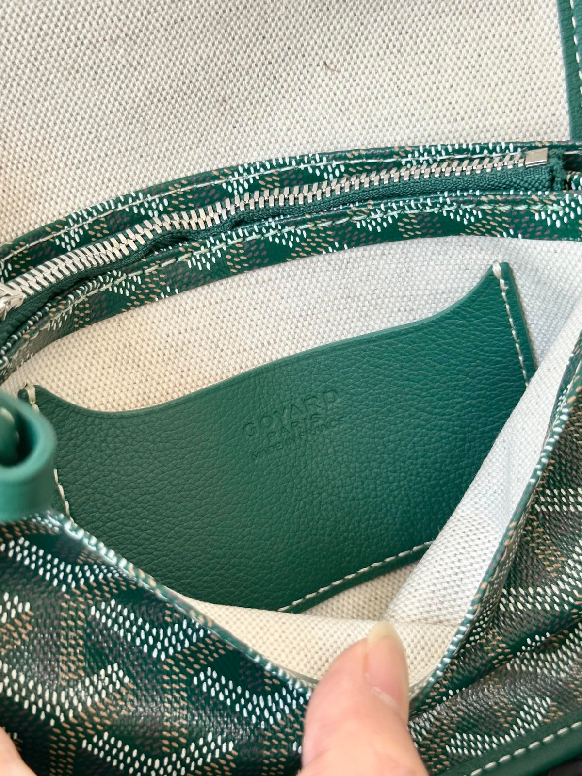 PLUMET POCKET WALLET 20 IN GREEN GOYARDINE CANVAS AND LAMBSKIN TRIM