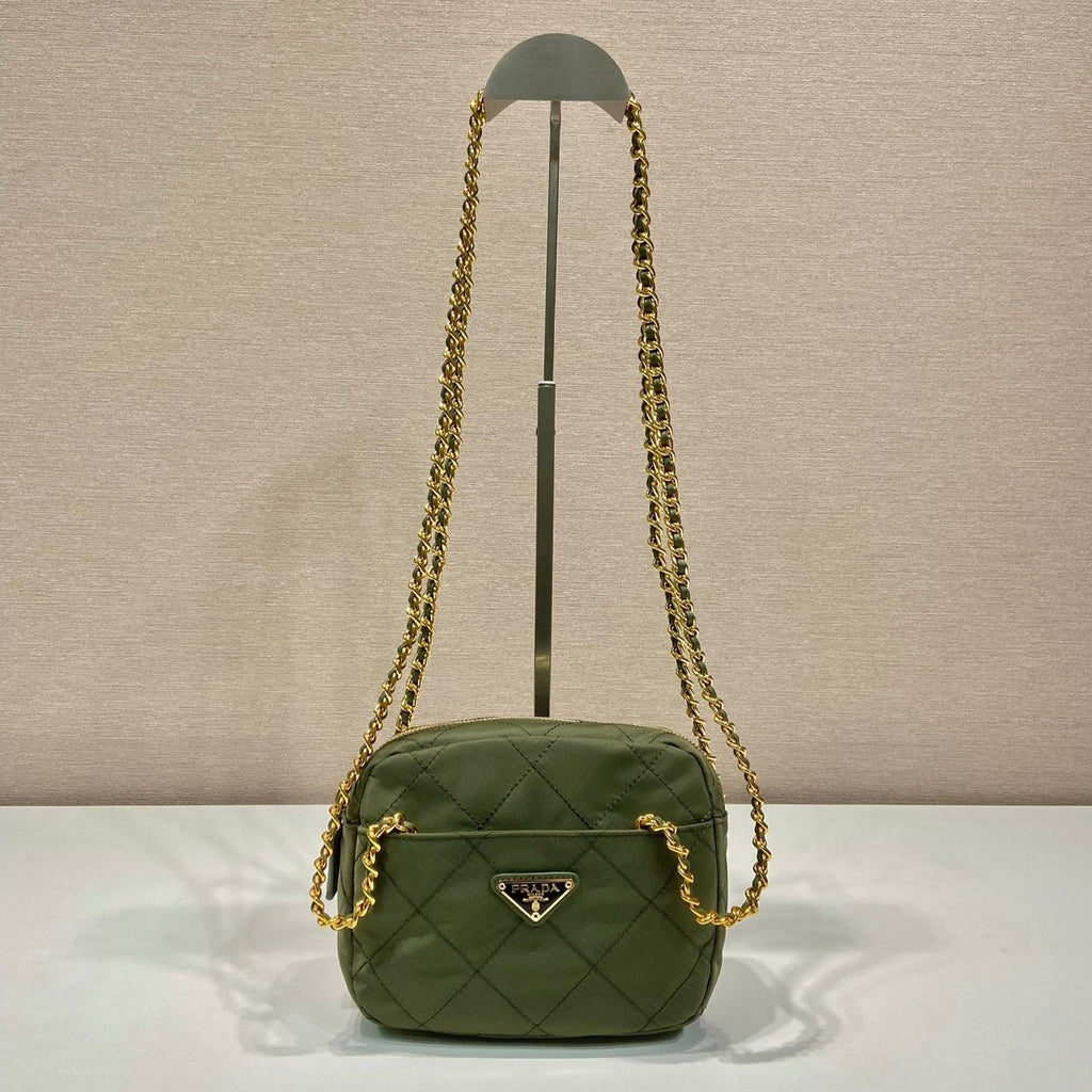 PRADA QUILTED HOBO BAG 19 IN PICKLE GREEN HANDMADE NYLON GOLD HARDWARE