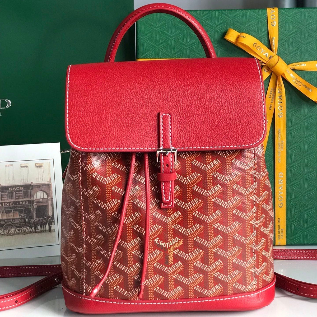 ALPIN MINI BACKPACK 21 IN CLASSIC RED LAMBSKIN AND GOYARDINE CANVAS