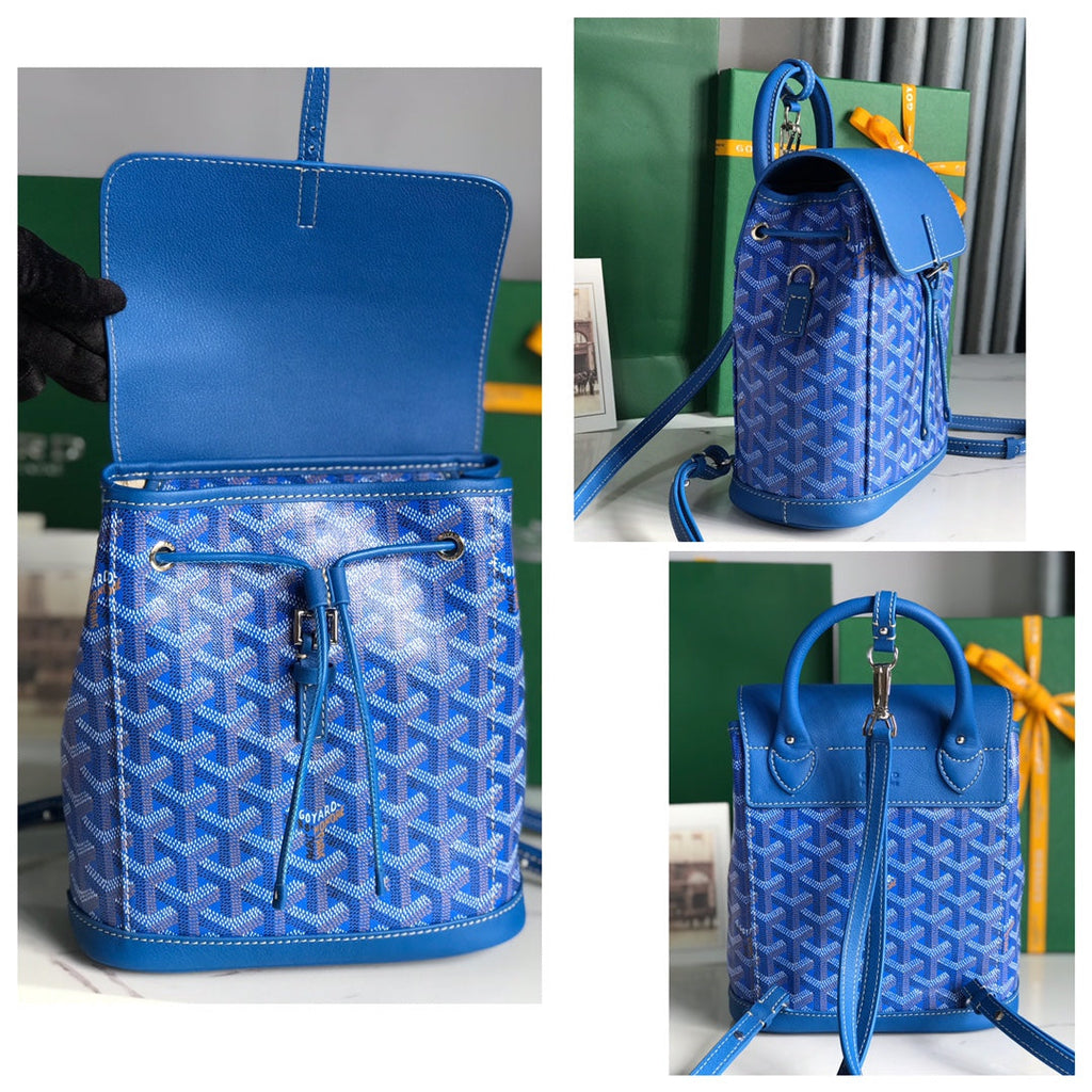 ALPIN MINI BACKPACK 21 IN SAPPHIRE BLUE LAMBSKIN AND GOYARDINE CANVAS