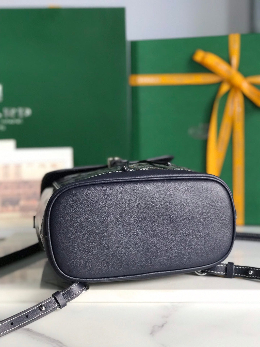 ALPIN MINI BACKPACK 21 IN NAVY BLUE LAMBSKIN AND GOYARDINE CANVAS