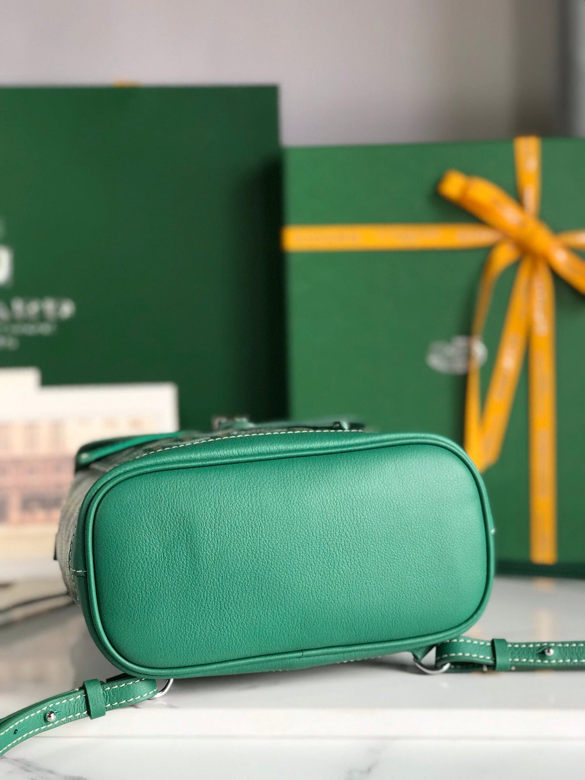 ALPIN MINI BACKPACK 21 IN GREEN LAMBSKIN AND GOYARDINE CANVAS