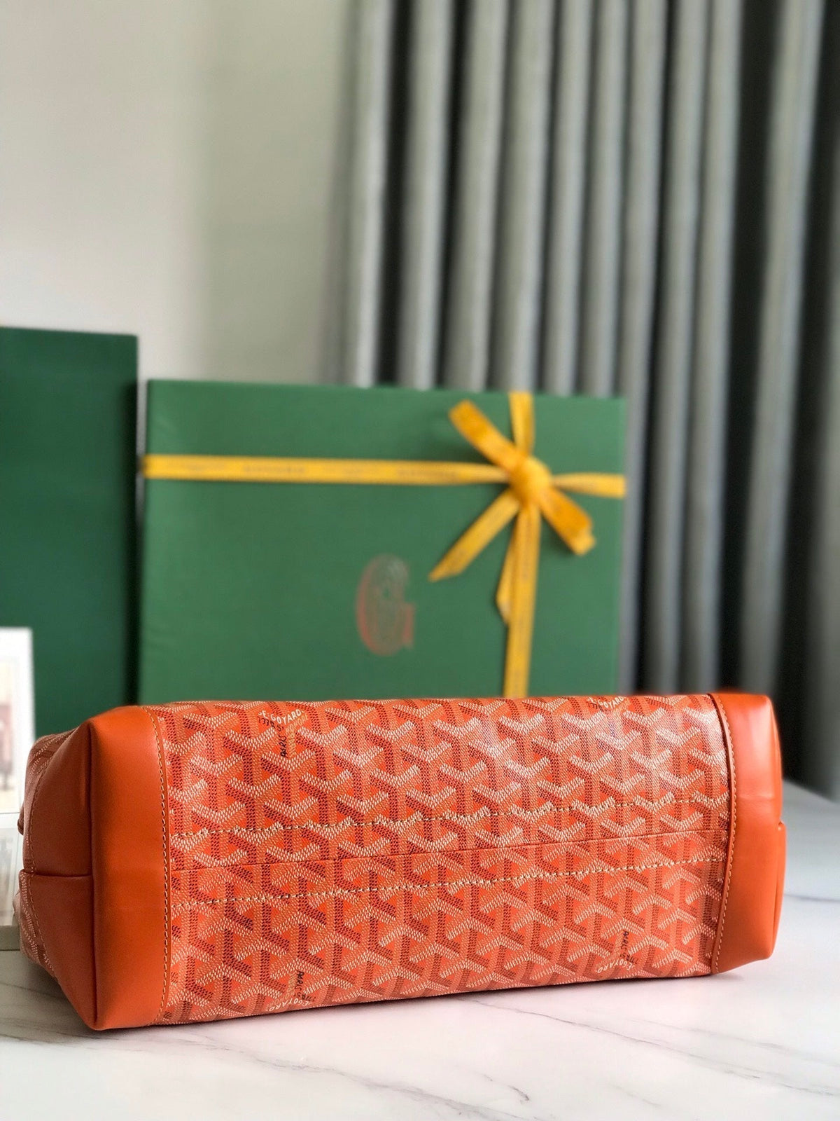 BELLECHASSE BIAUDE PM BAG 36 IN ORANGE GOYARDINE CANVAS AND CALFSKIN TRIM