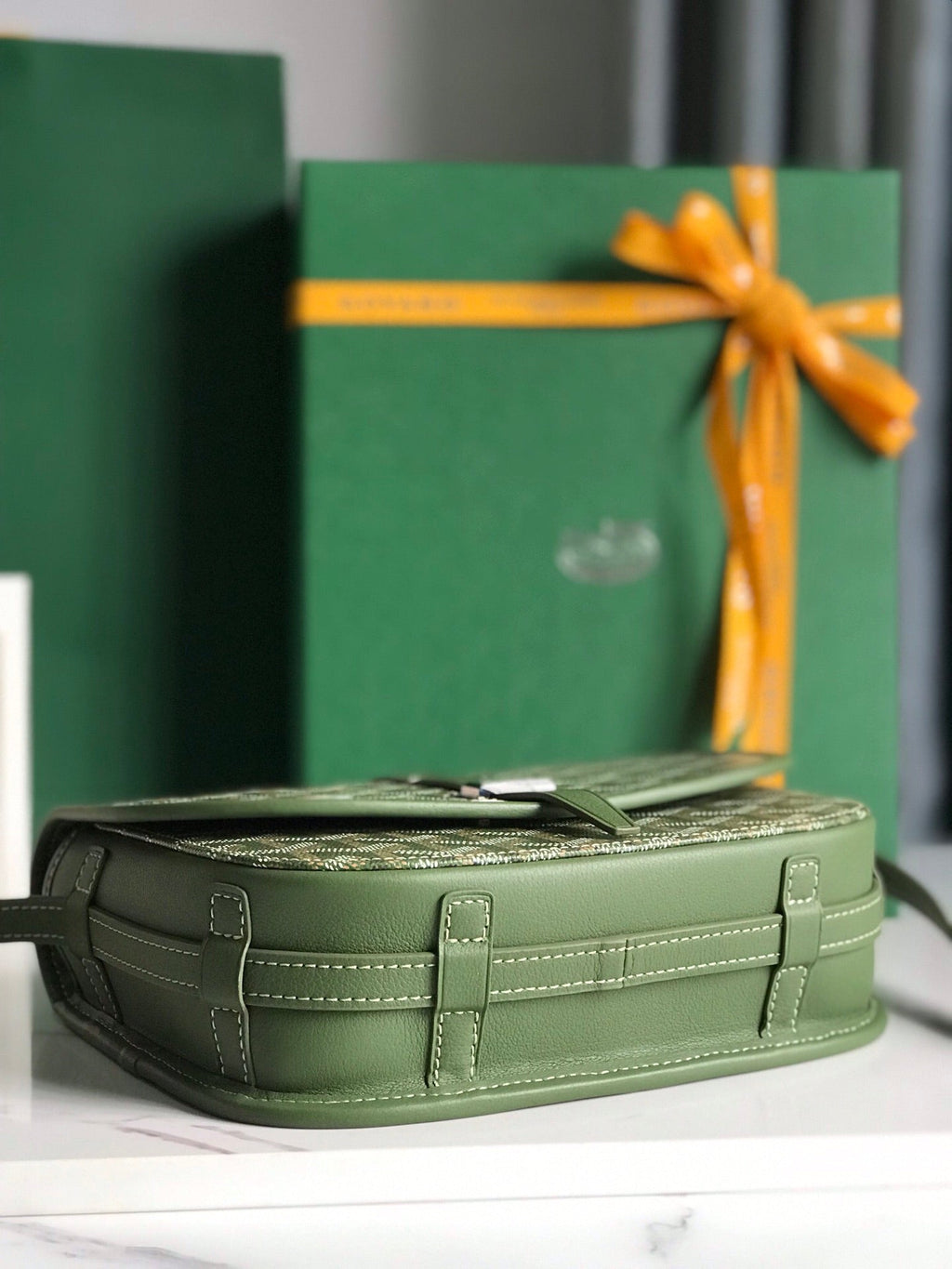 BELVEDERE MM BAG 21 IN GREEN GOYARDINE CANVAS AND CALFSKIN