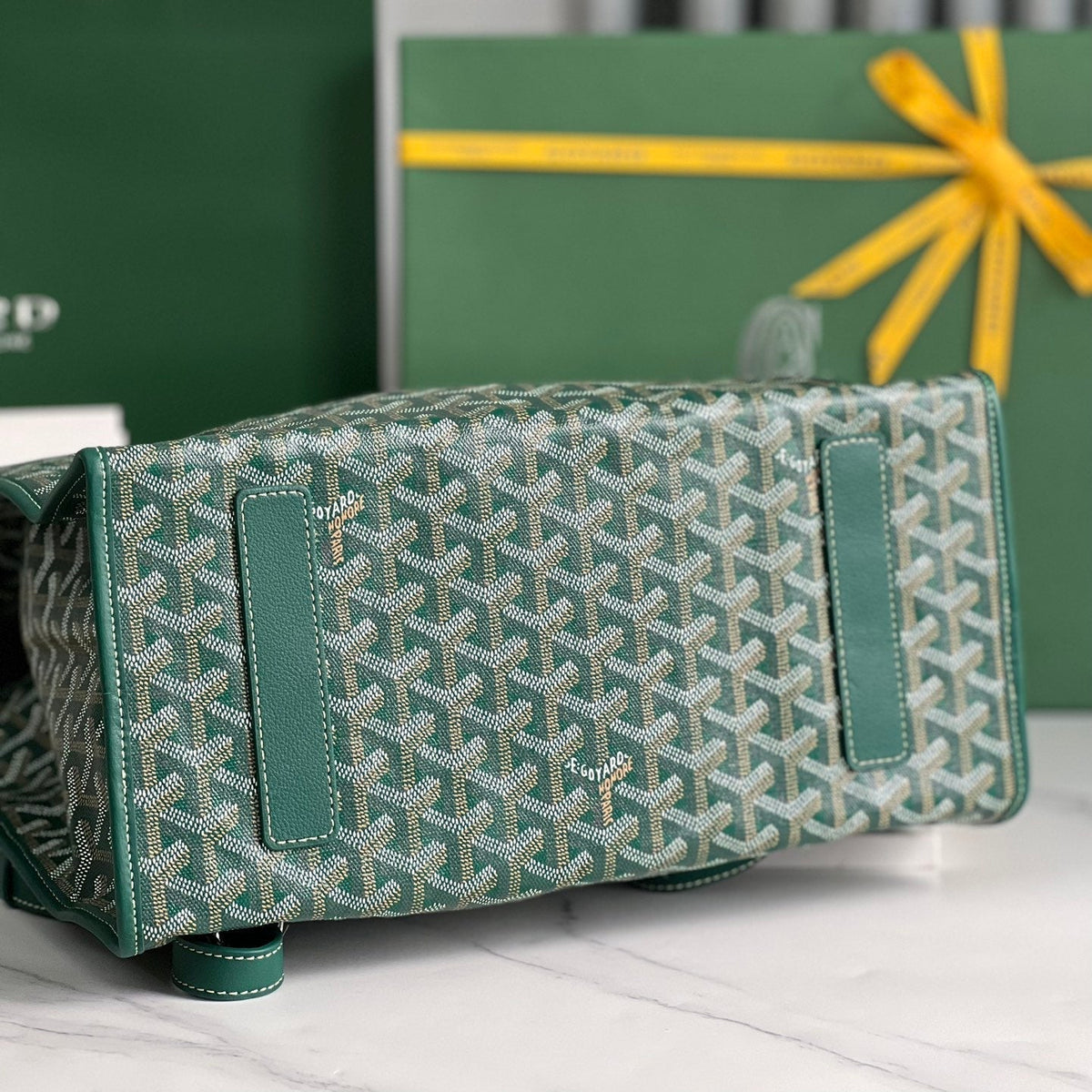 SAINT LÉGER BACKPACK 35 IN GREEN GOYARDINE CANVAS AND CALFSKIN WITH CARTOON PATCH