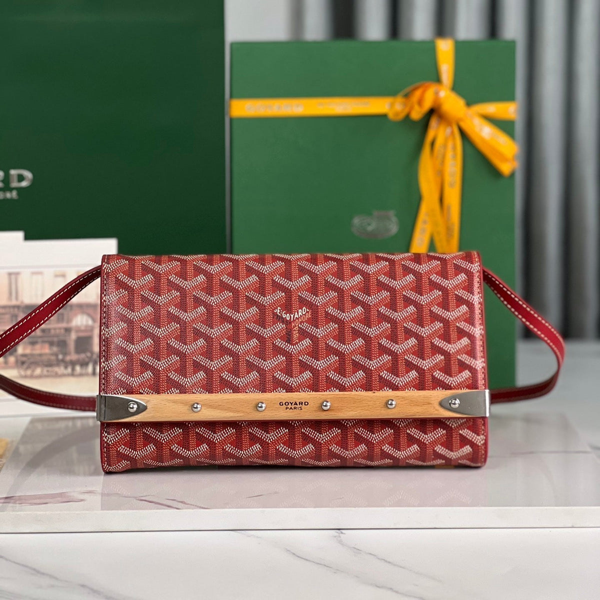 MONTE-CARLO PM CLUTCH 25 IN CLASSIC RED GOYARDINE CANVAS