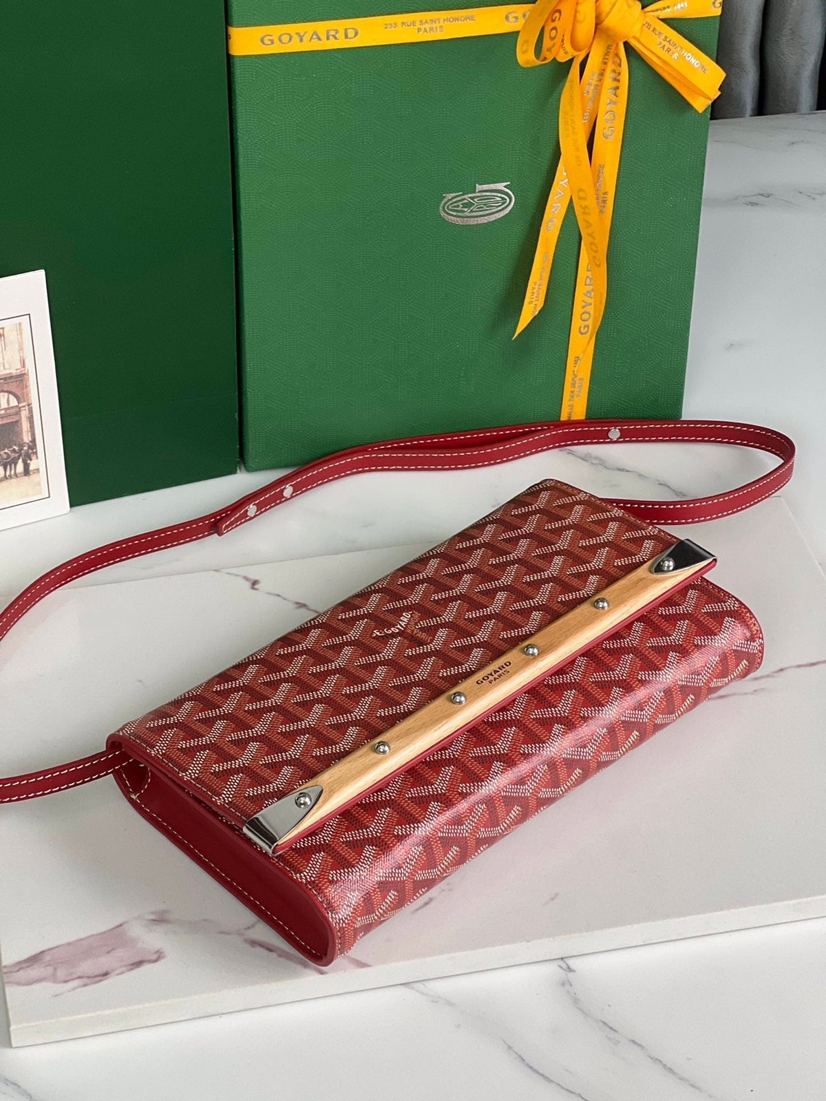 MONTE-CARLO PM CLUTCH 25 IN CLASSIC RED GOYARDINE CANVAS