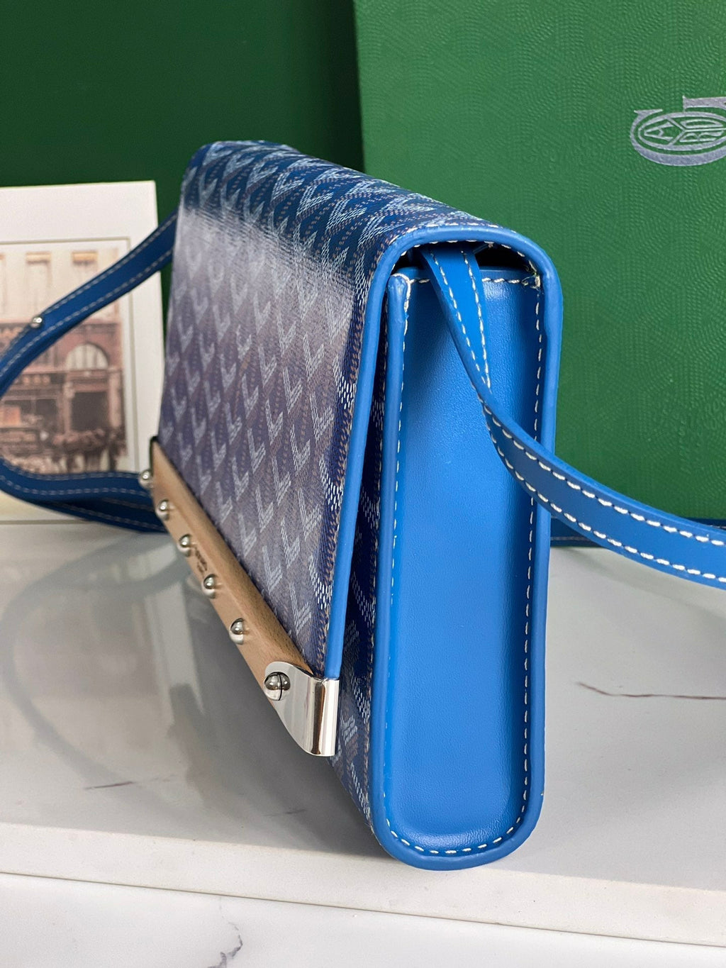 MONTE-CARLO PM CLUTCH 25 IN SAPPHIRE BLUE GOYARDINE CANVAS