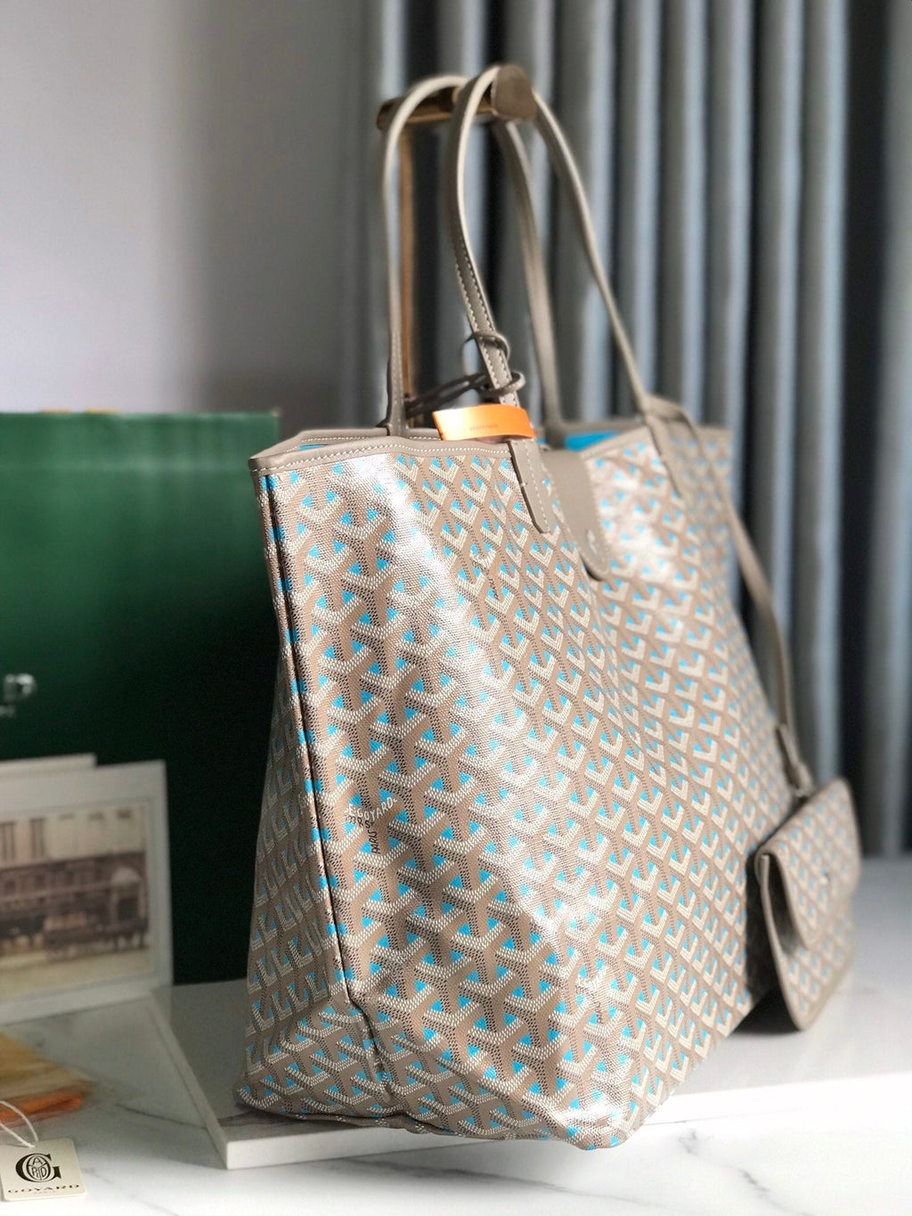 SAINT LOUIS PM 40 IN GREY MIX BLUE GOYARDINE CANVAS AND CALFSKIN