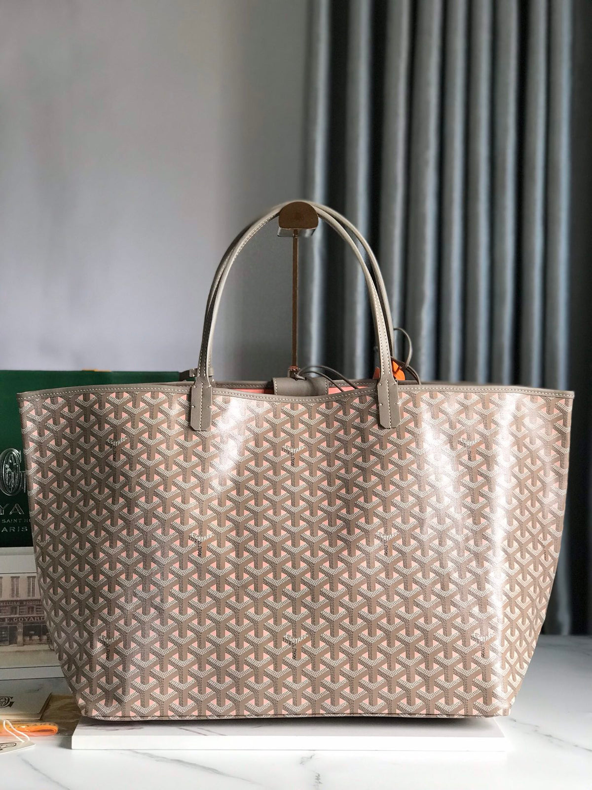 SAINT LOUIS PM 40 IN GREY MIX PINK GOYARDINE CANVAS AND CALFSKIN