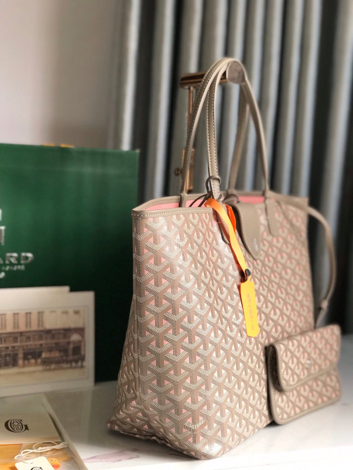 SAINT LOUIS PM 34 IN GREY MIX PINK GOYARDINE CANVAS AND CALFSKIN