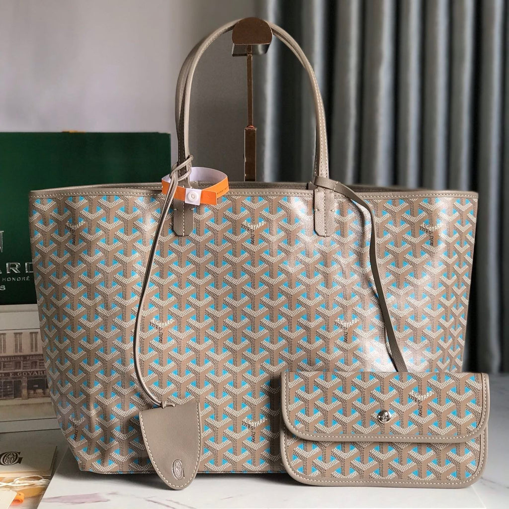 SAINT LOUIS PM 34 IN GREY MIX BLUE GOYARDINE CANVAS AND CALFSKIN