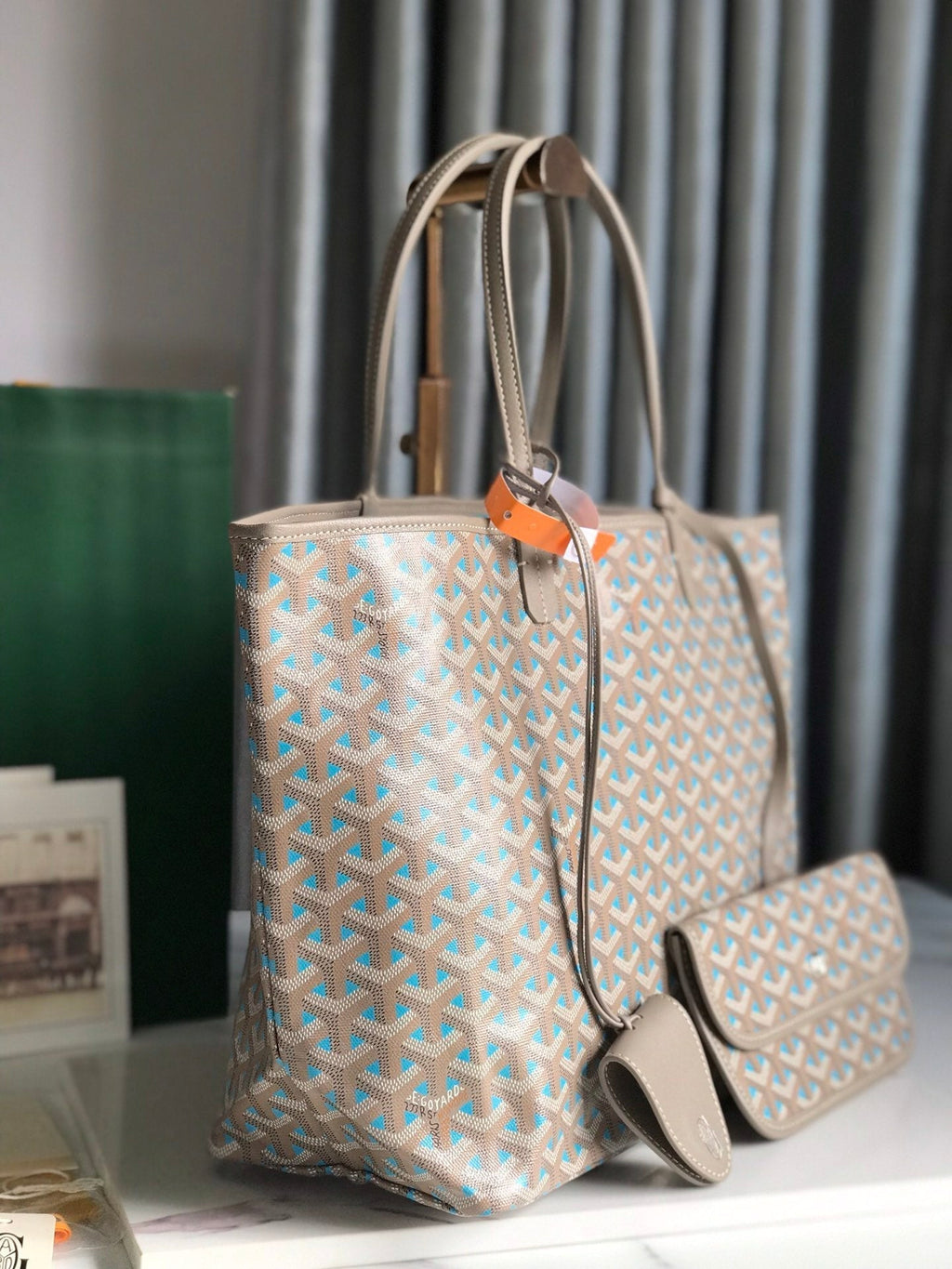 SAINT LOUIS PM 34 IN GREY MIX BLUE GOYARDINE CANVAS AND CALFSKIN
