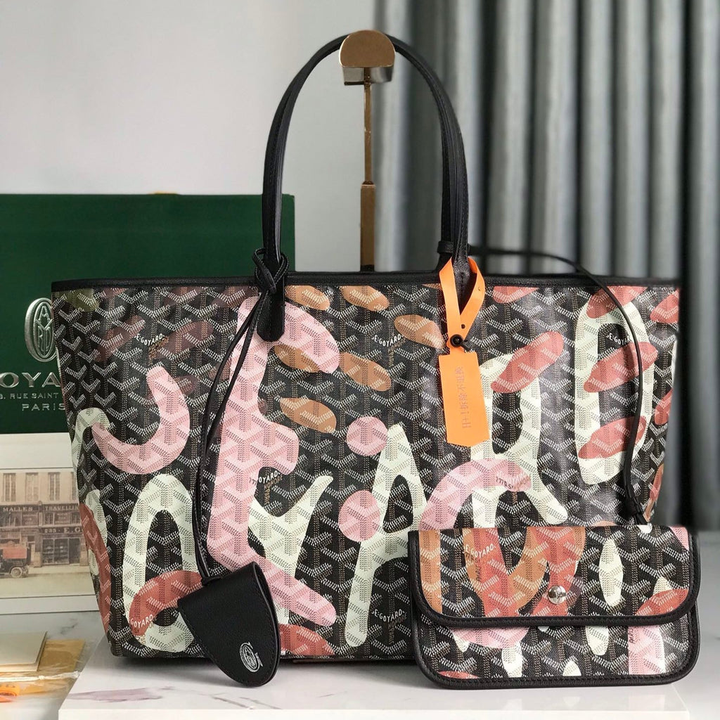 SAINT LOUIS PM BAG 34 IN PINK LETTRES CAMOUFLAGE GOYARDINE CANVAS