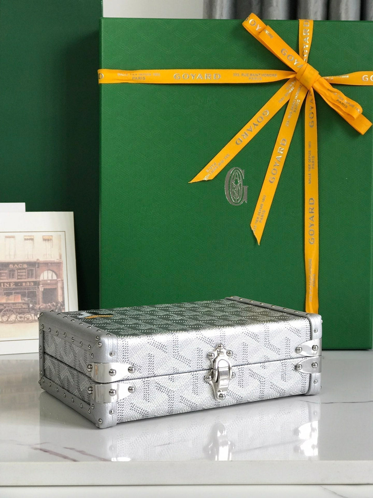 MINAUDIERE TRUNK BAG 17 IN WHITE GOYARDINE CANVAS