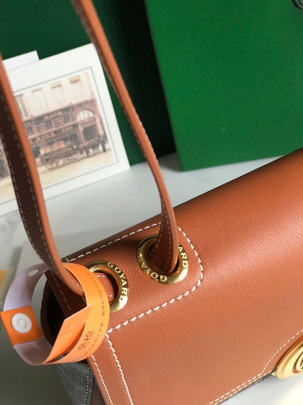 233 BAG 25 IN TAN CALFKIN AND BLACK GOYARDINE CANVAS
