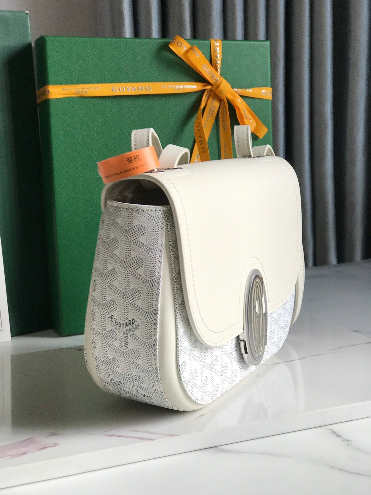233 BAG 25 IN WHITE CALFKIN AND GOYARDINE CANVAS