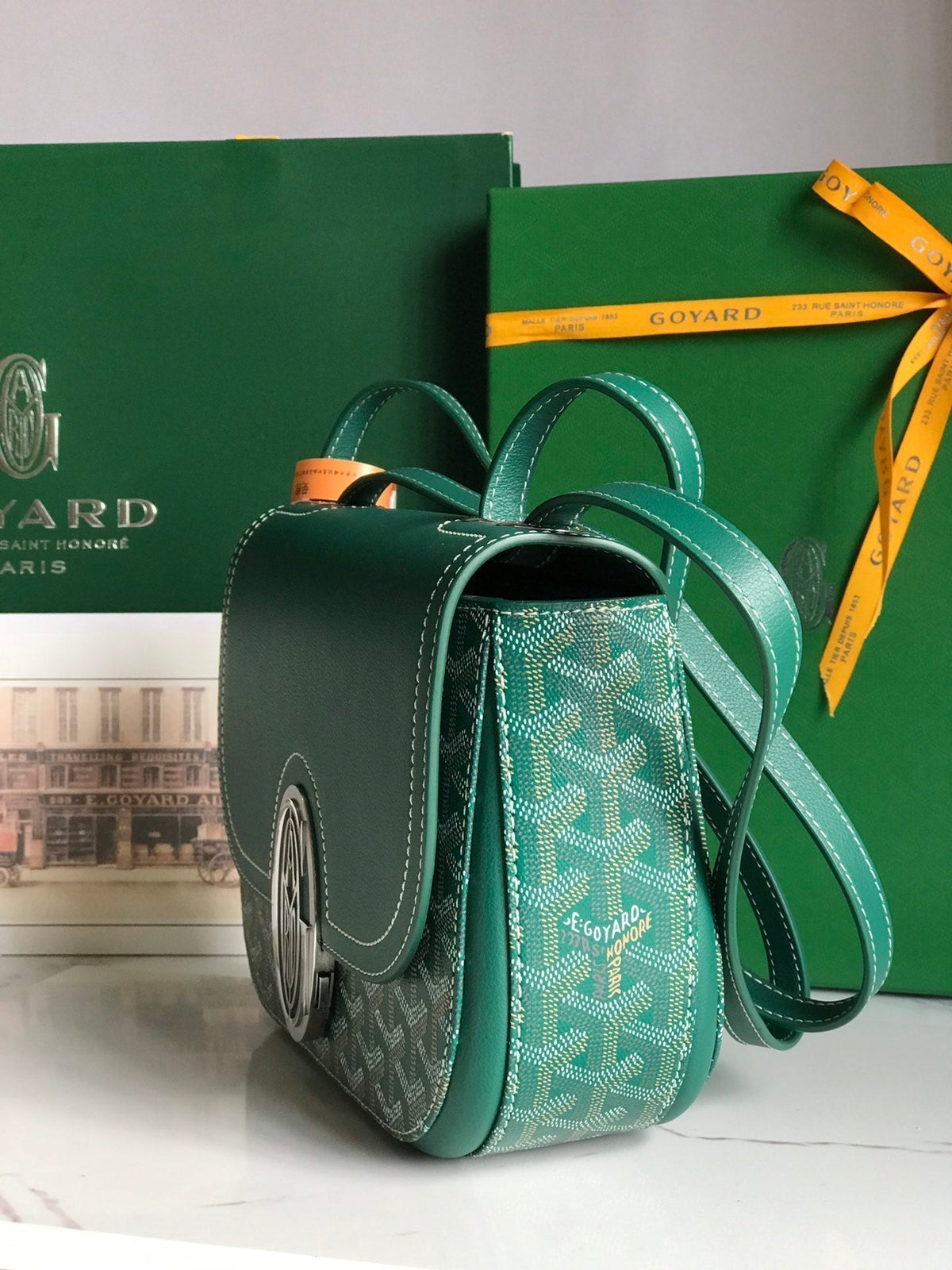 233 BAG 25 IN GREEN CALFKIN AND GOYARDINE CANVAS