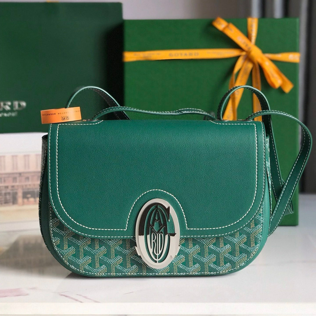 233 BAG 25 IN GREEN CALFKIN AND GOYARDINE CANVAS