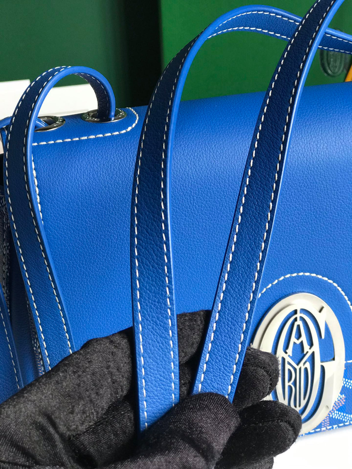 233 BAG 25 IN SAPPHIRE BLUE CALFKIN AND GOYARDINE CANVAS