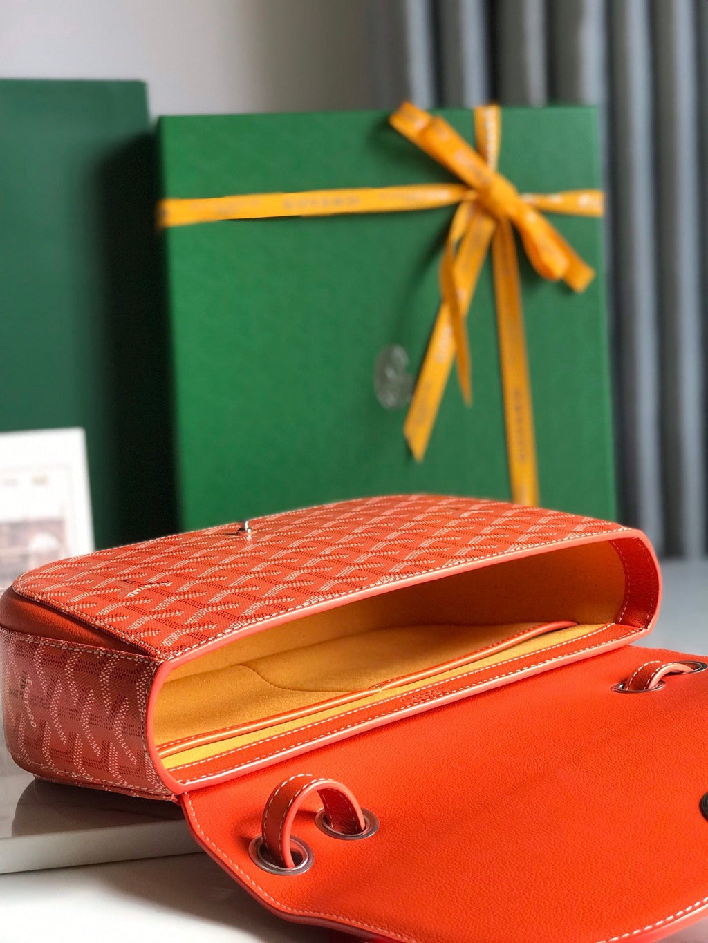 233 BAG 25 IN ORANGE CALFKIN AND GOYARDINE CANVAS