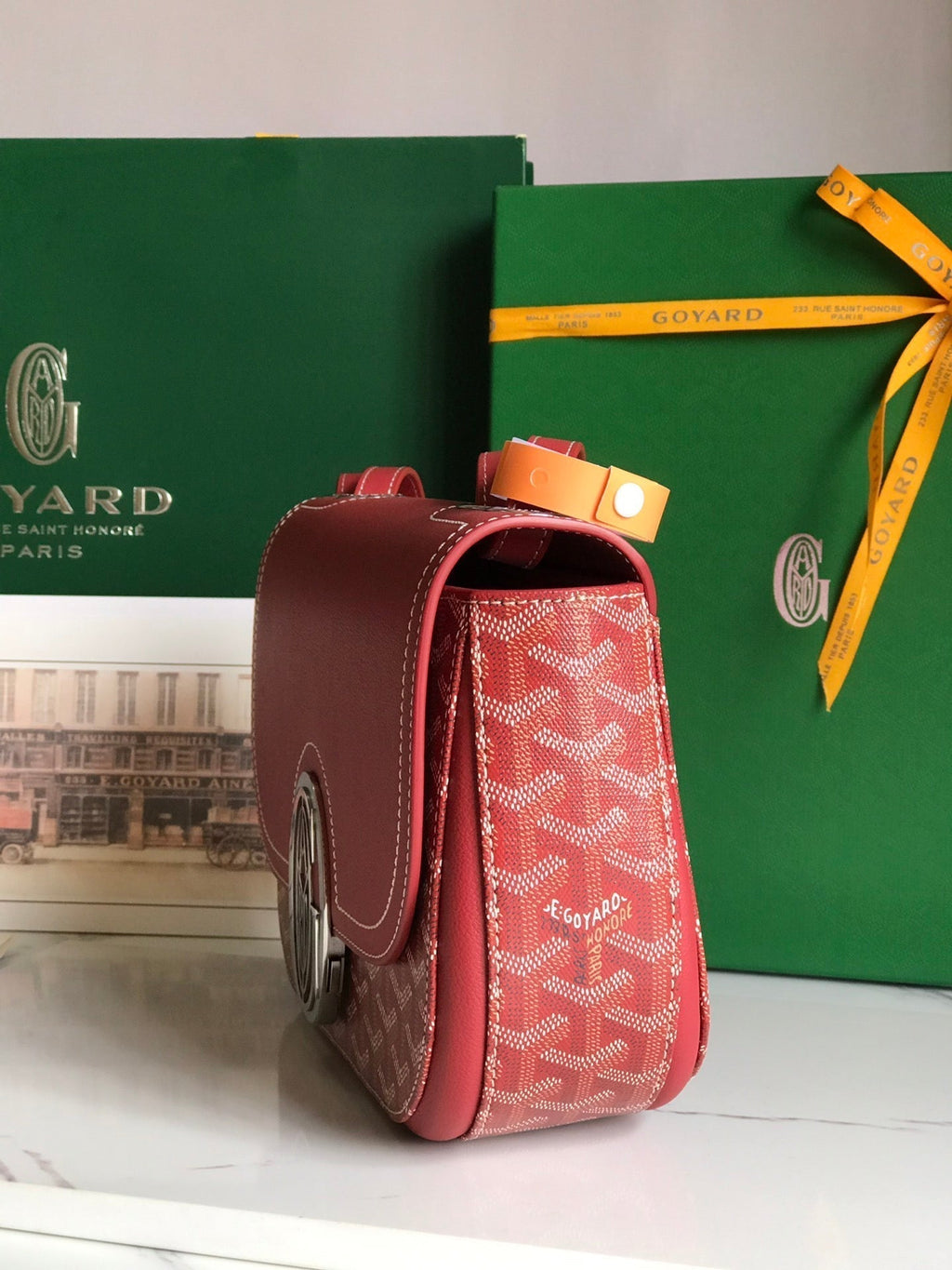 233 BAG 25 IN CLASSIC RED CALFKIN AND GOYARDINE CANVAS