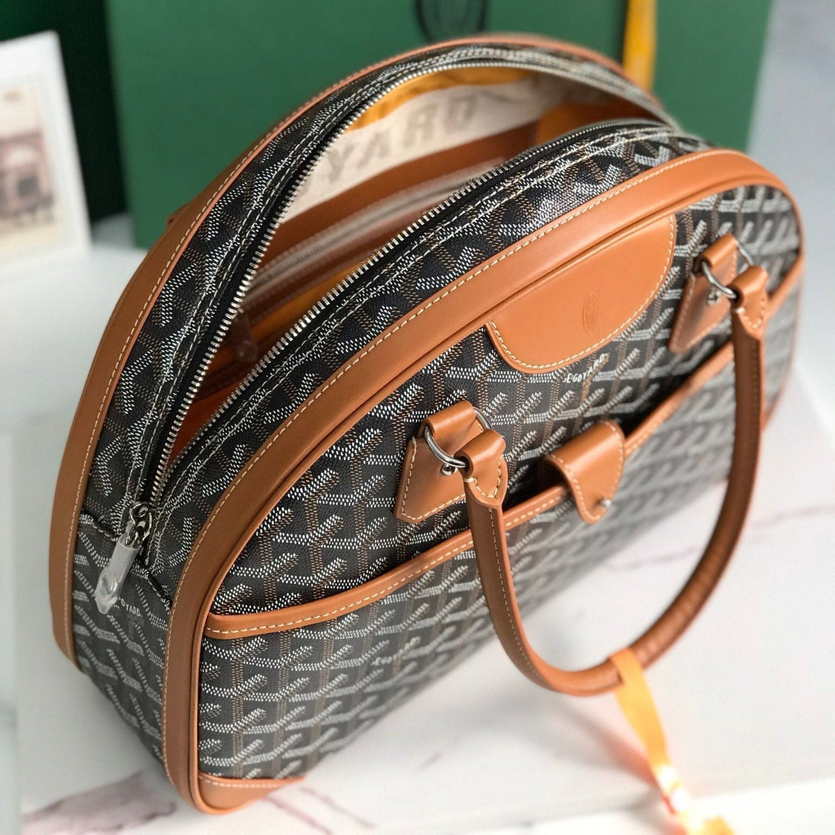 SAINT JEANNE BAG 35 IN BROWN GOYARDINE CANVAS AND CALFSKIN