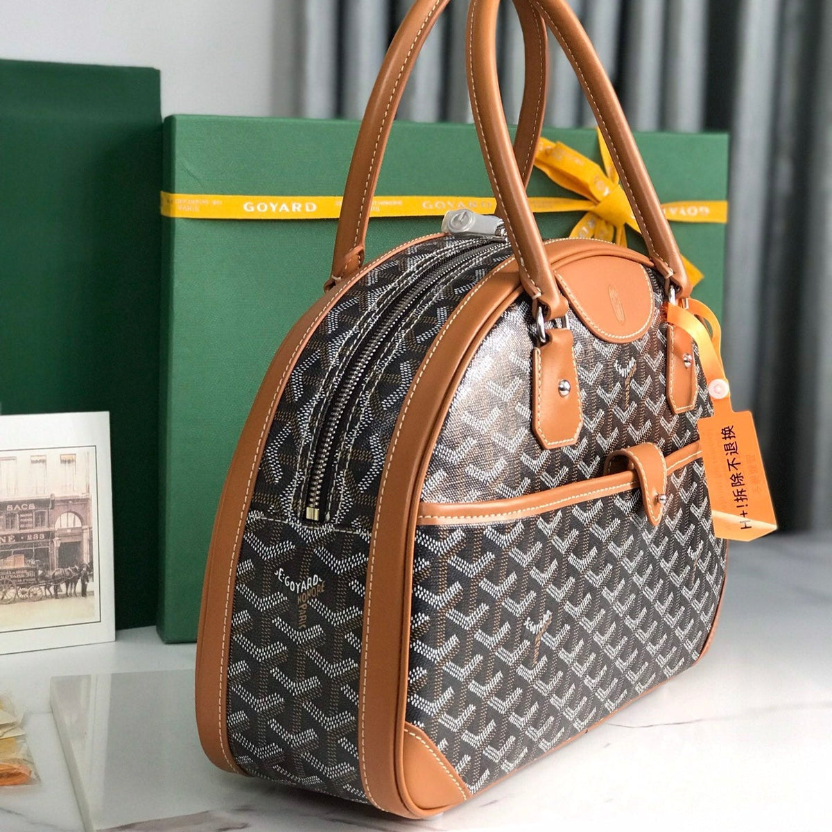 SAINT JEANNE BAG 35 IN BROWN GOYARDINE CANVAS AND CALFSKIN