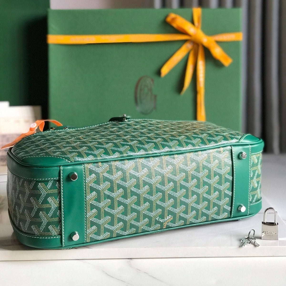 SAINT JEANNE BAG 35 IN GREEN GOYARDINE CANVAS AND CALFSKIN