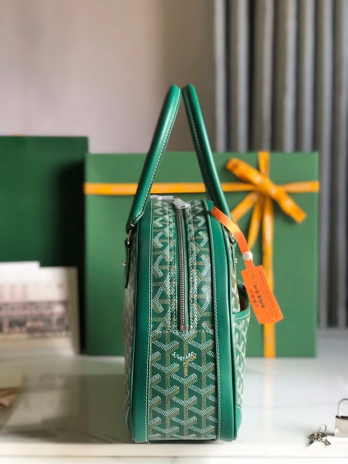 SAINT JEANNE BAG 35 IN GREEN GOYARDINE CANVAS AND CALFSKIN