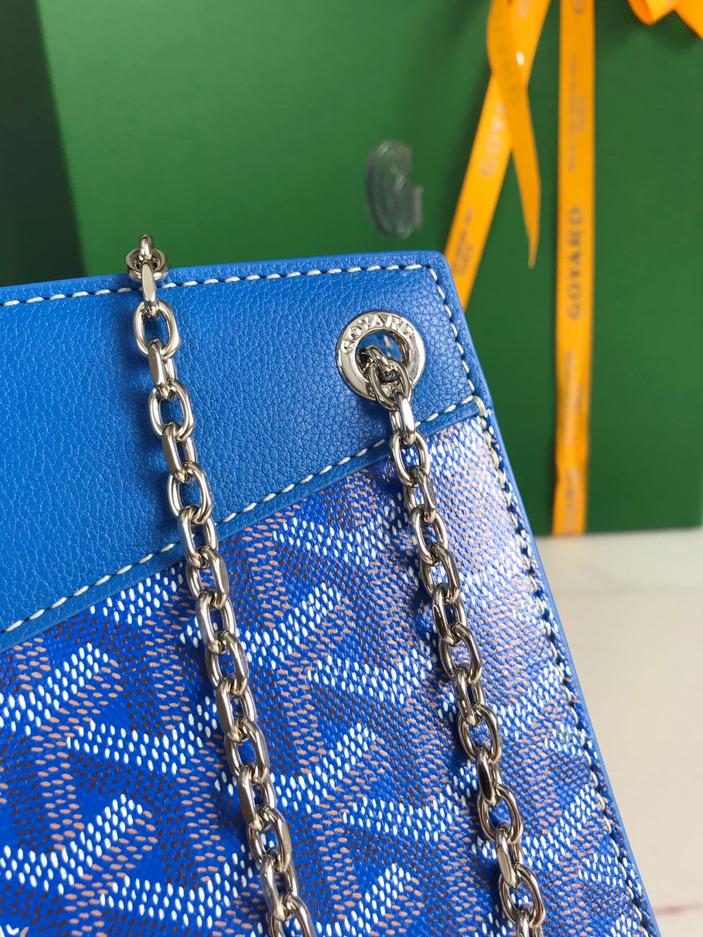 ROUETTE STRUCTURÉ MINI BAG 21 IN SAPPHIRE BLUE GOYARDINE CANVAS AND CALFSKIN