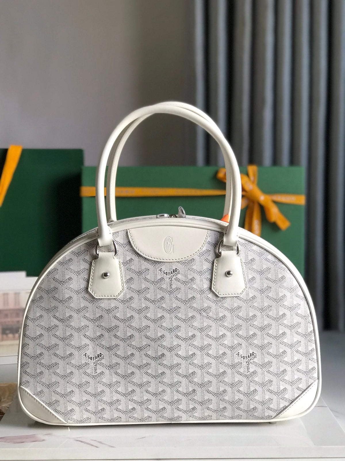 SAINT JEANNE BAG 35 IN WHITE GOYARDINE CANVAS AND CALFSKIN