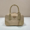 PRADA SMALL TOP HANDLE BAG 25 IN DRIED MOSS NYLON AND CALFSKIN TRIM