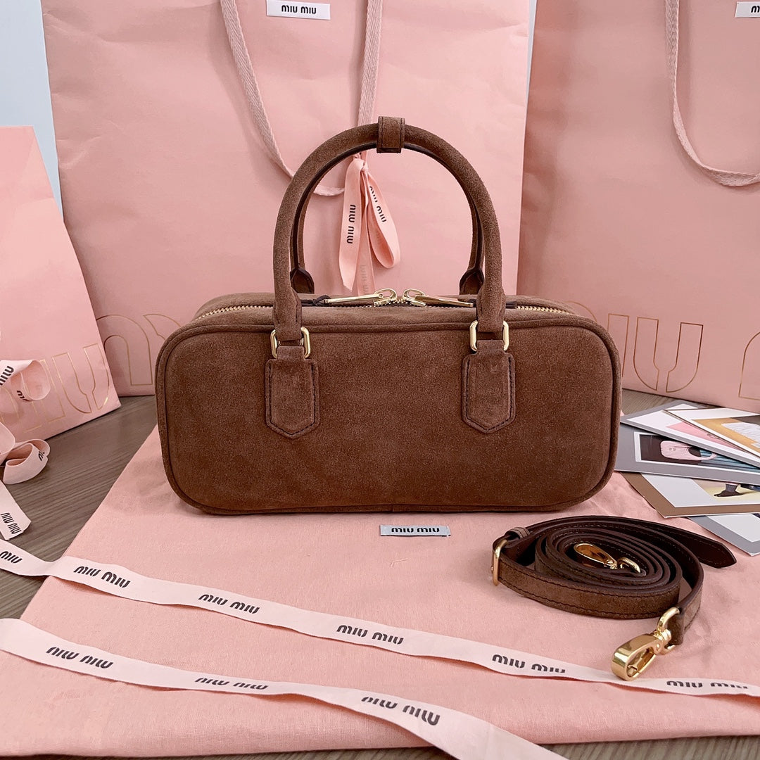 ARCADIE BAG 27 IN PENNY BROWN SUEDE GOLD HARDWARE
