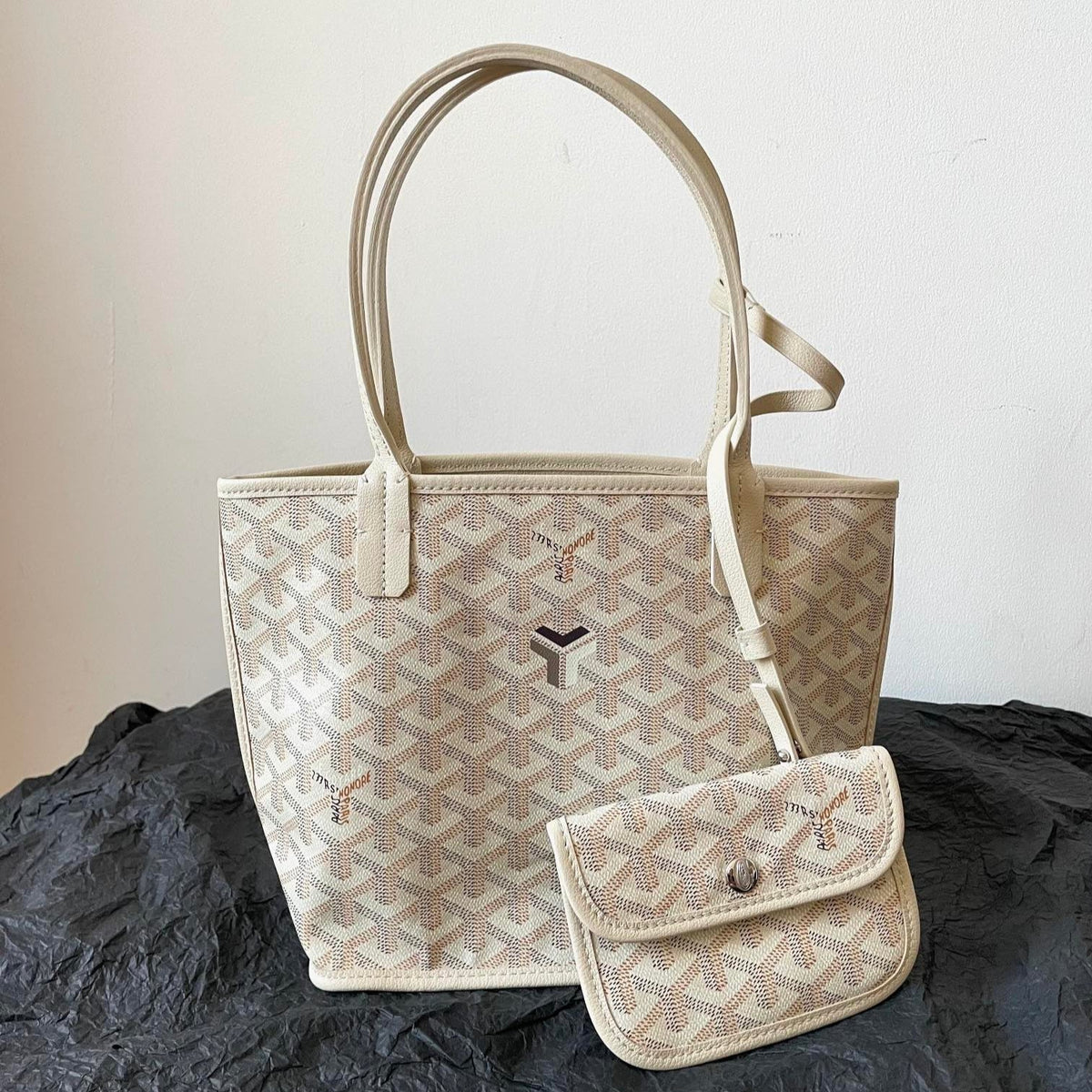 ANJOU MINI BAG 20 IN BEIGE GOYARDINE CANVAS AND CALFSKIN