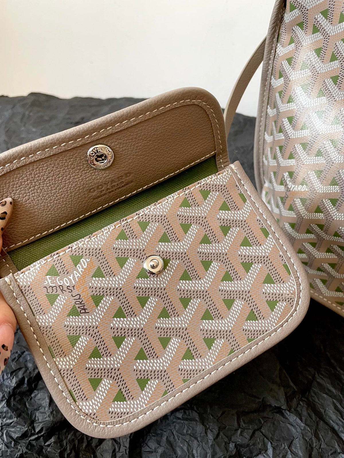 ANJOU MINI BAG 20 IN GREY MIX GREEN GOYARDINE CANVAS AND CALFSKIN